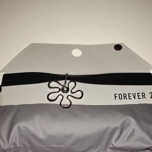 Forever 21 Black Choker with Silver Flower Charm